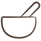 Hand-illustrated brown mortar and pestle icon